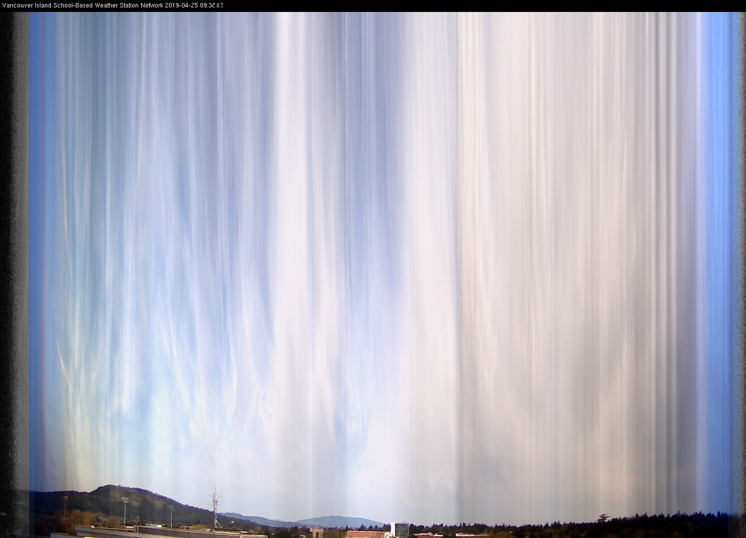 image of the sky seen from UVic, each column of pixels is a different minute, keogram