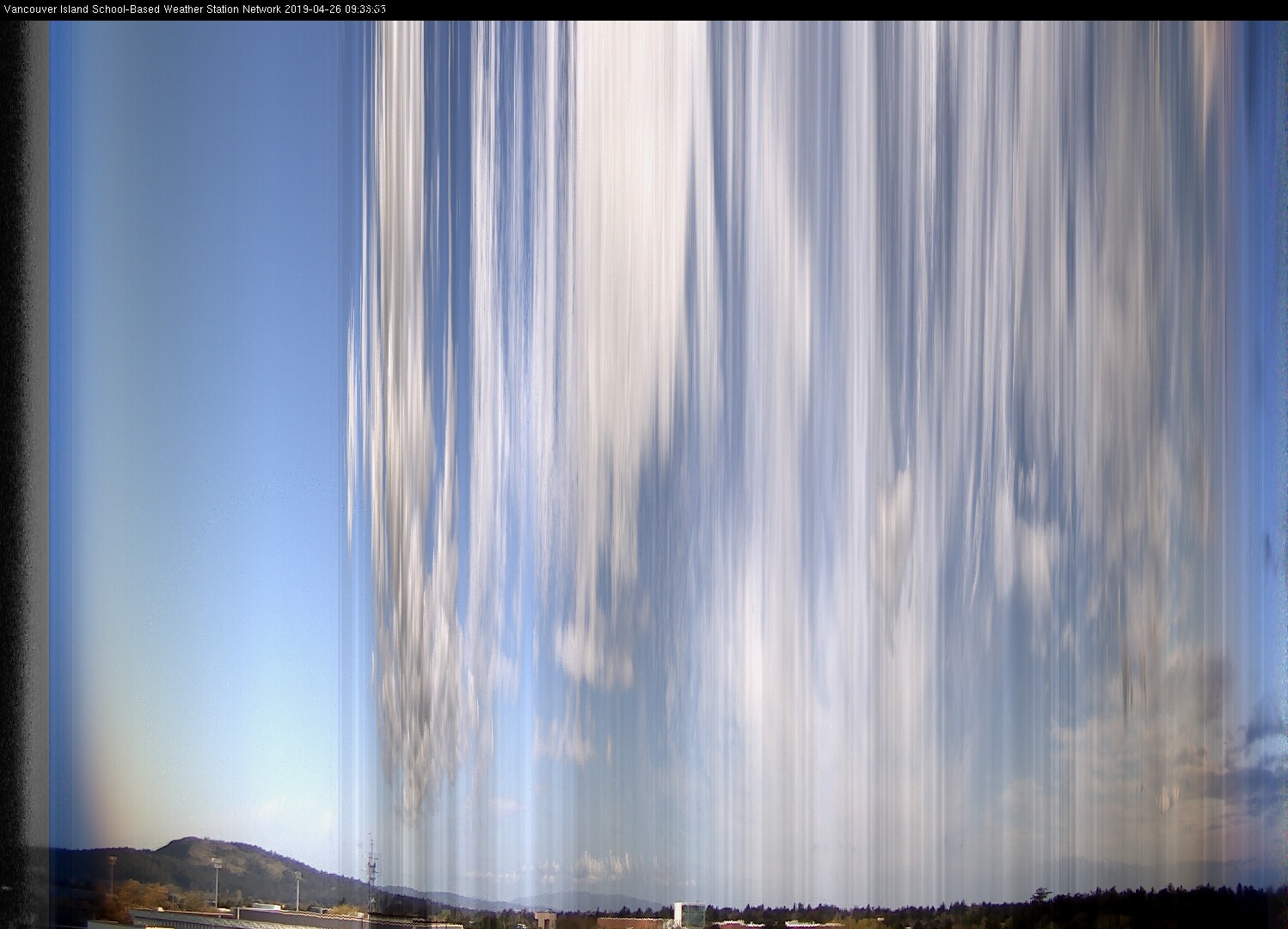 image of the sky seen from UVic, each column of pixels is a different minute, keogram