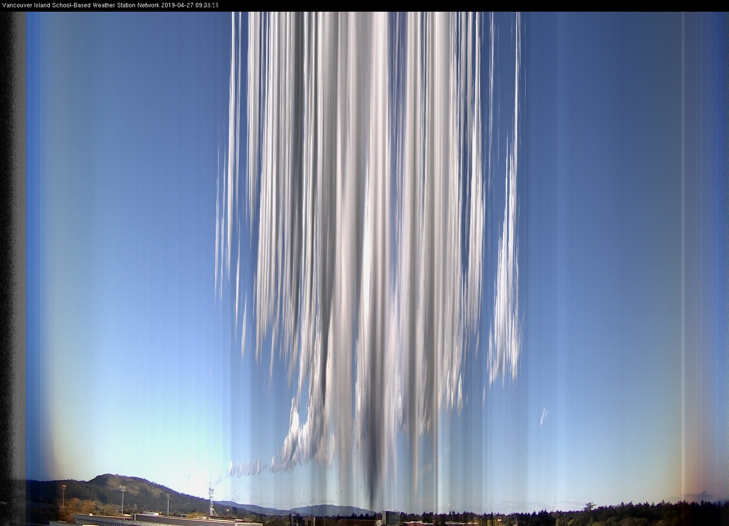image of the sky seen from UVic, each column of pixels is a different minute, keogram