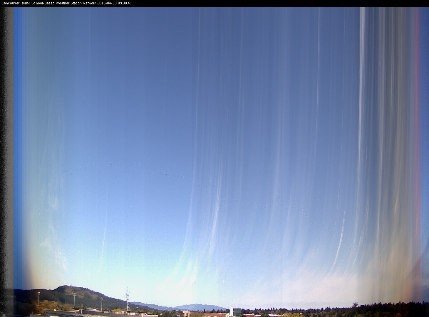 image of the sky seen from UVic, each column of pixels is a different minute, keogram