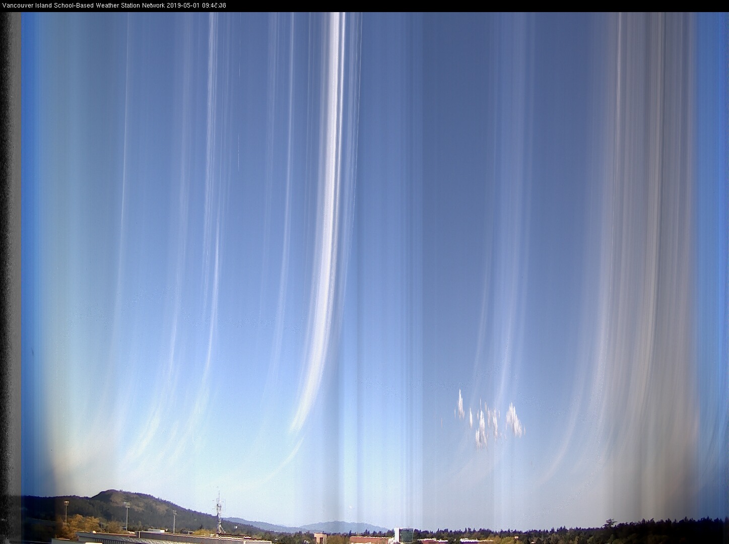 image of the sky seen from UVic, each column of pixels is a different minute, keogram