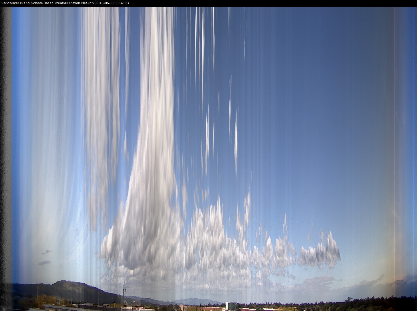 image of the sky seen from UVic, each column of pixels is a different minute, keogram