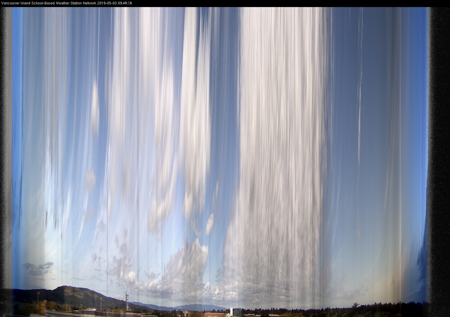 image of the sky seen from UVic, each column of pixels is a different minute, keogram