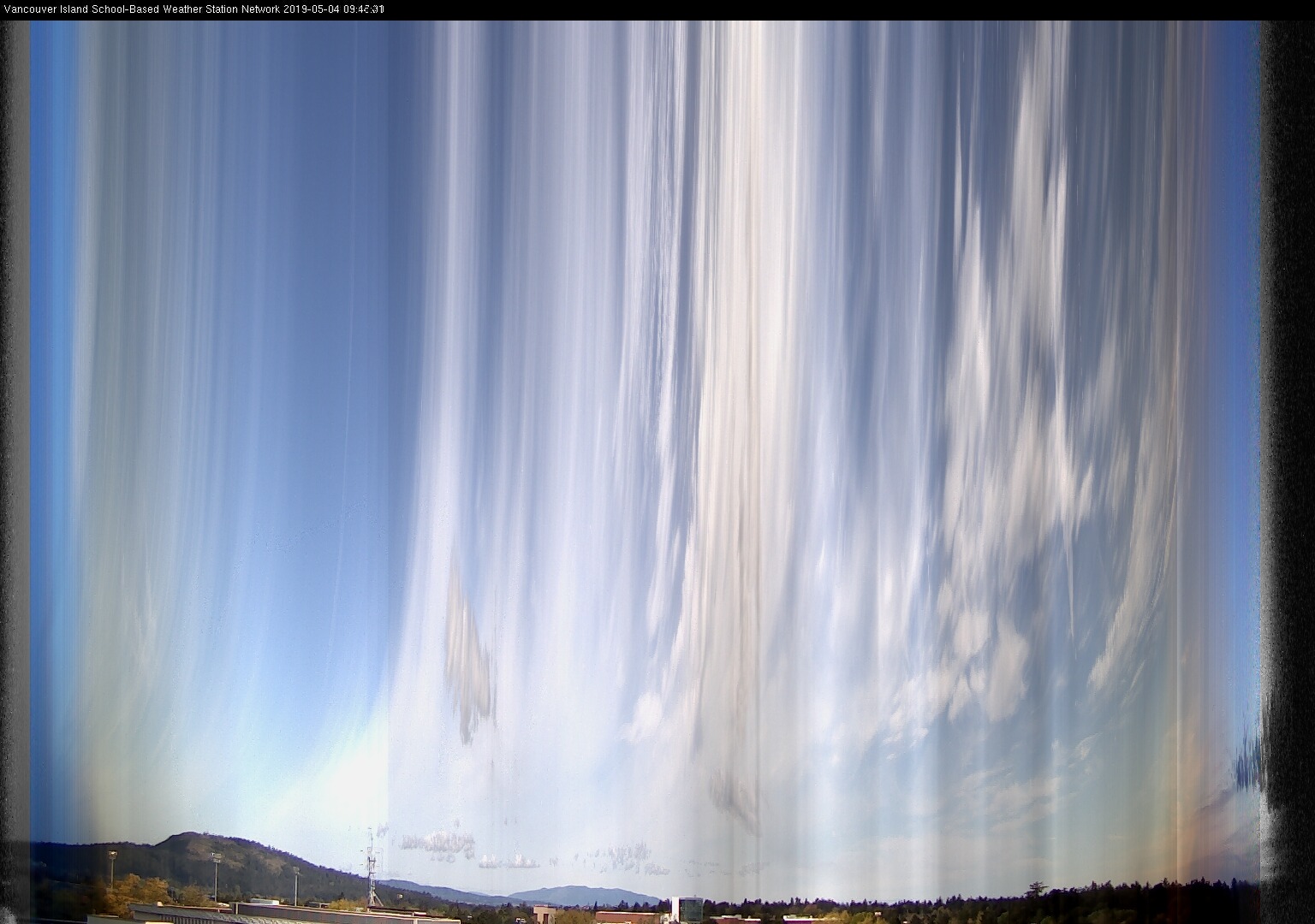 image of the sky seen from UVic, each column of pixels is a different minute, keogram