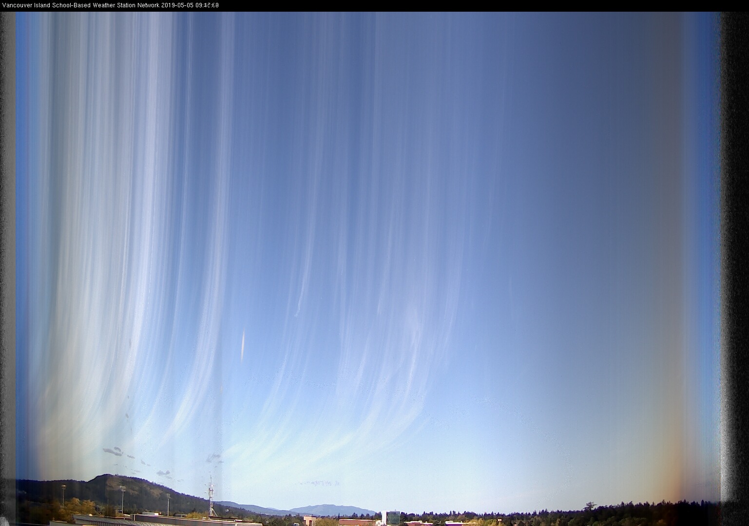 image of the sky seen from UVic, each column of pixels is a different minute, keogram