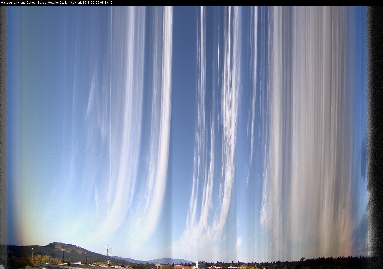 image of the sky seen from UVic, each column of pixels is a different minute, keogram
