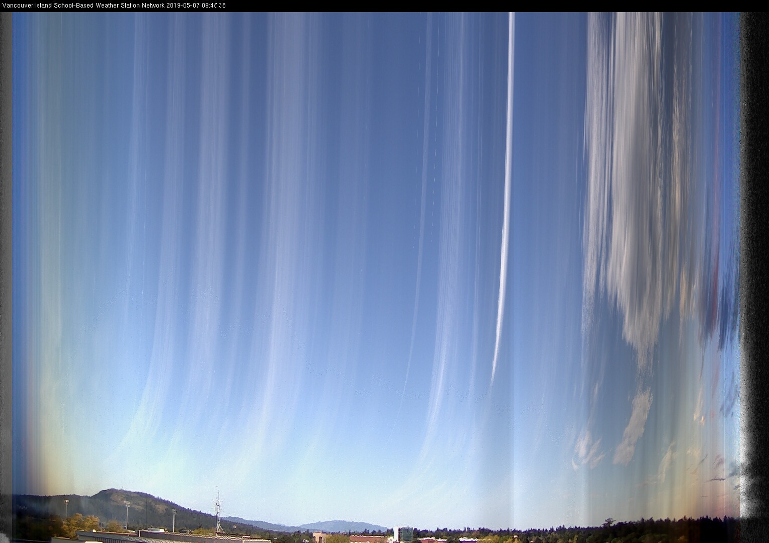image of the sky seen from UVic, each column of pixels is a different minute, keogram