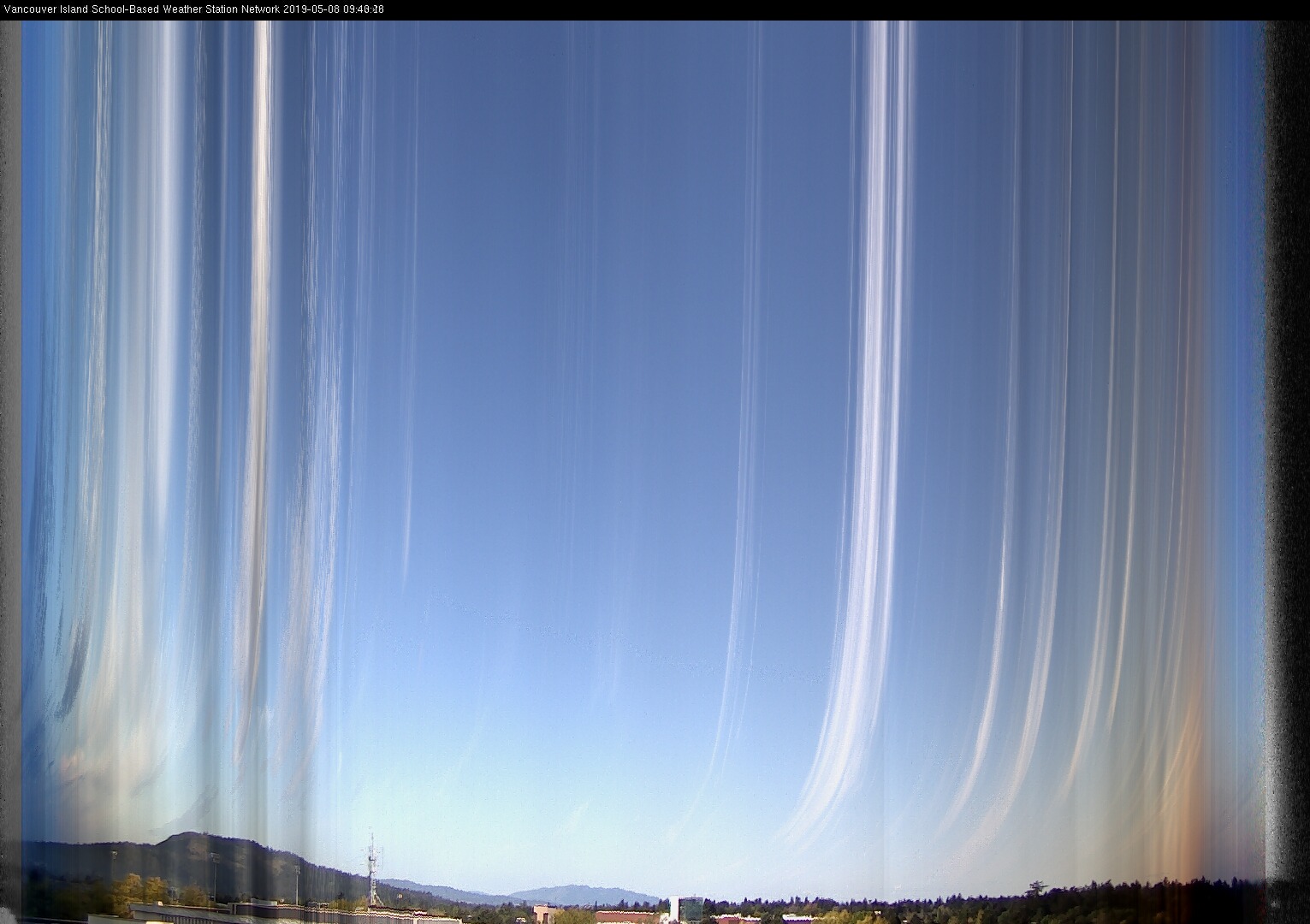 image of the sky seen from UVic, each column of pixels is a different minute, keogram