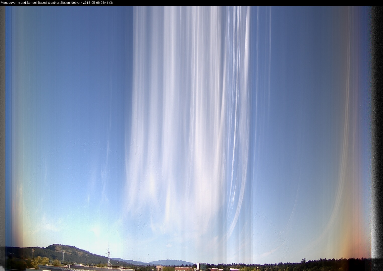 image of the sky seen from UVic, each column of pixels is a different minute, keogram
