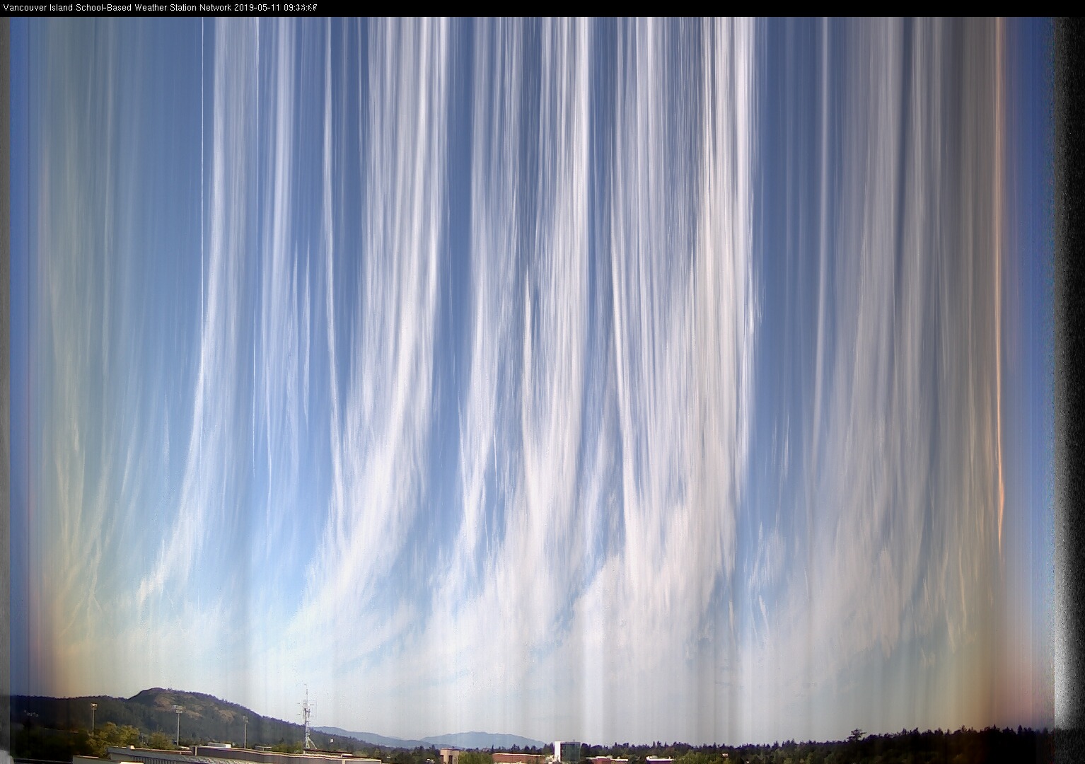 image of the sky seen from UVic, each column of pixels is a different minute, keogram