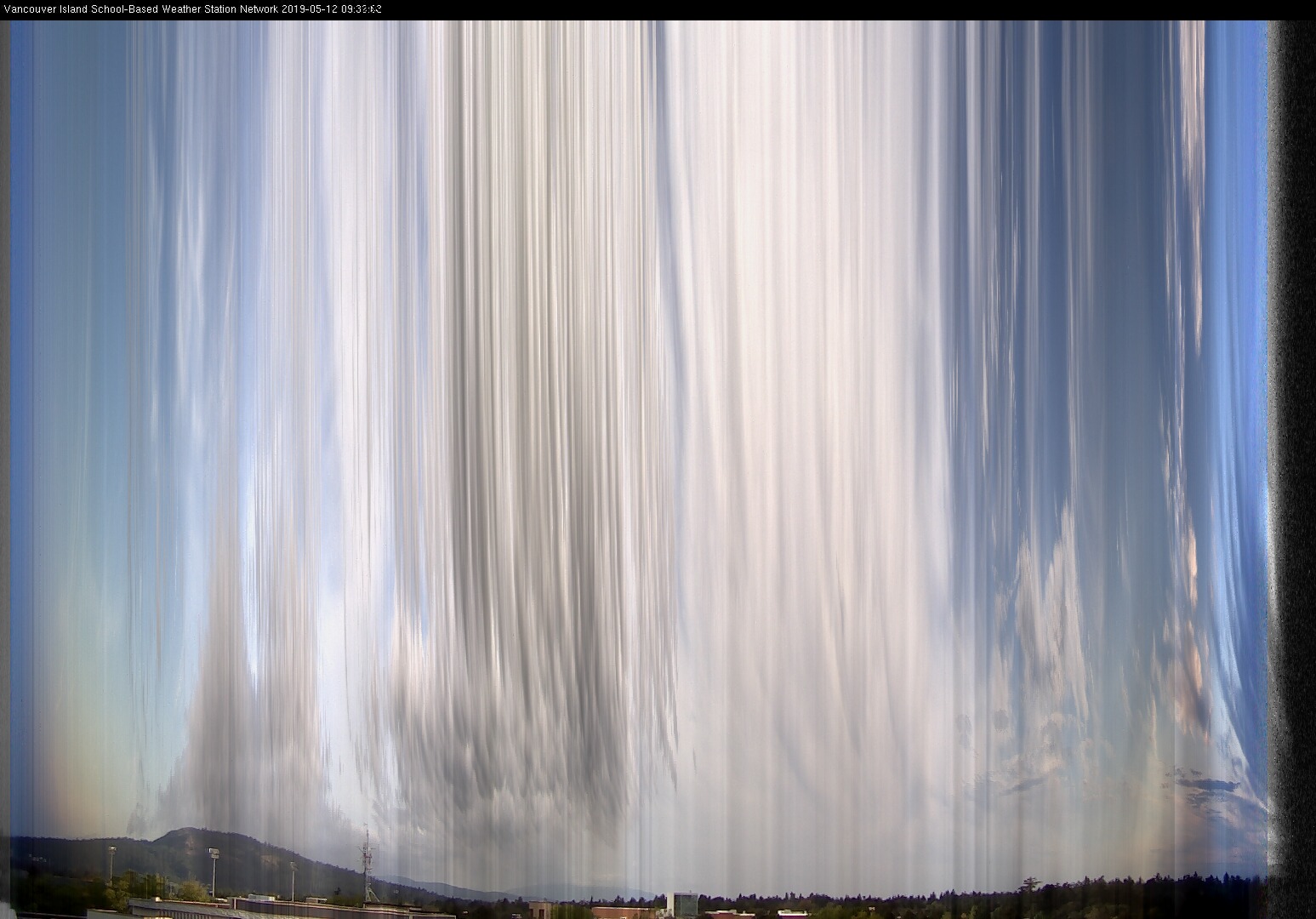 image of the sky seen from UVic, each column of pixels is a different minute, keogram