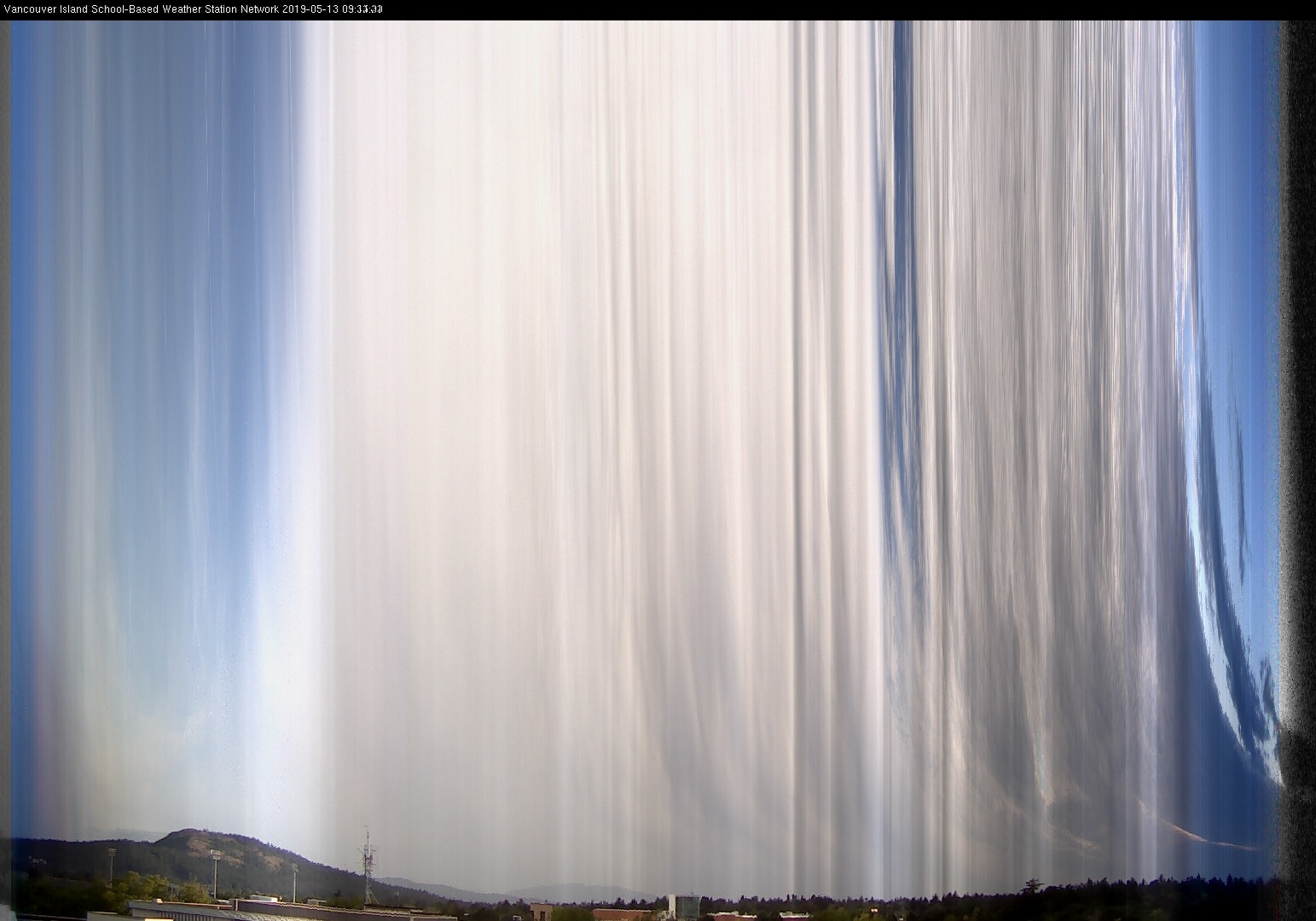 image of the sky seen from UVic, each column of pixels is a different minute, keogram