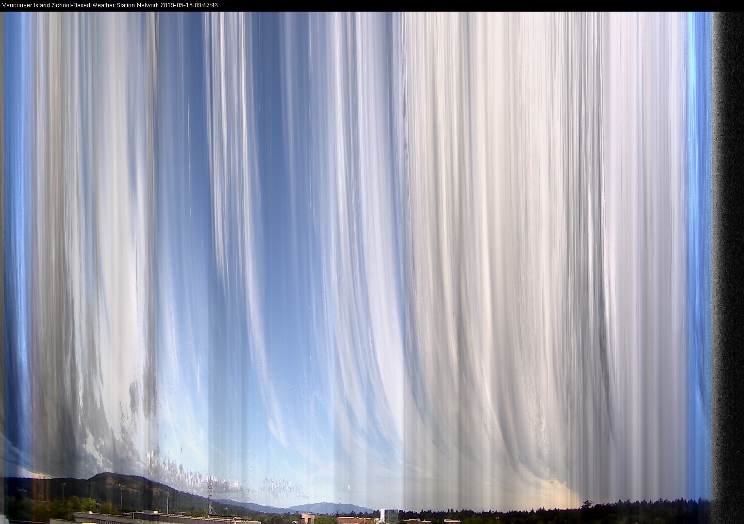 image of the sky seen from UVic, each column of pixels is a different minute, keogram