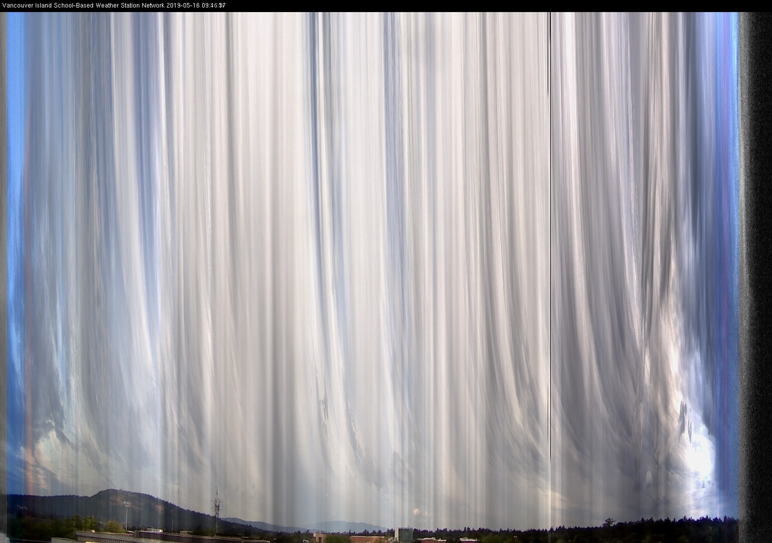 image of the sky seen from UVic, each column of pixels is a different minute, keogram