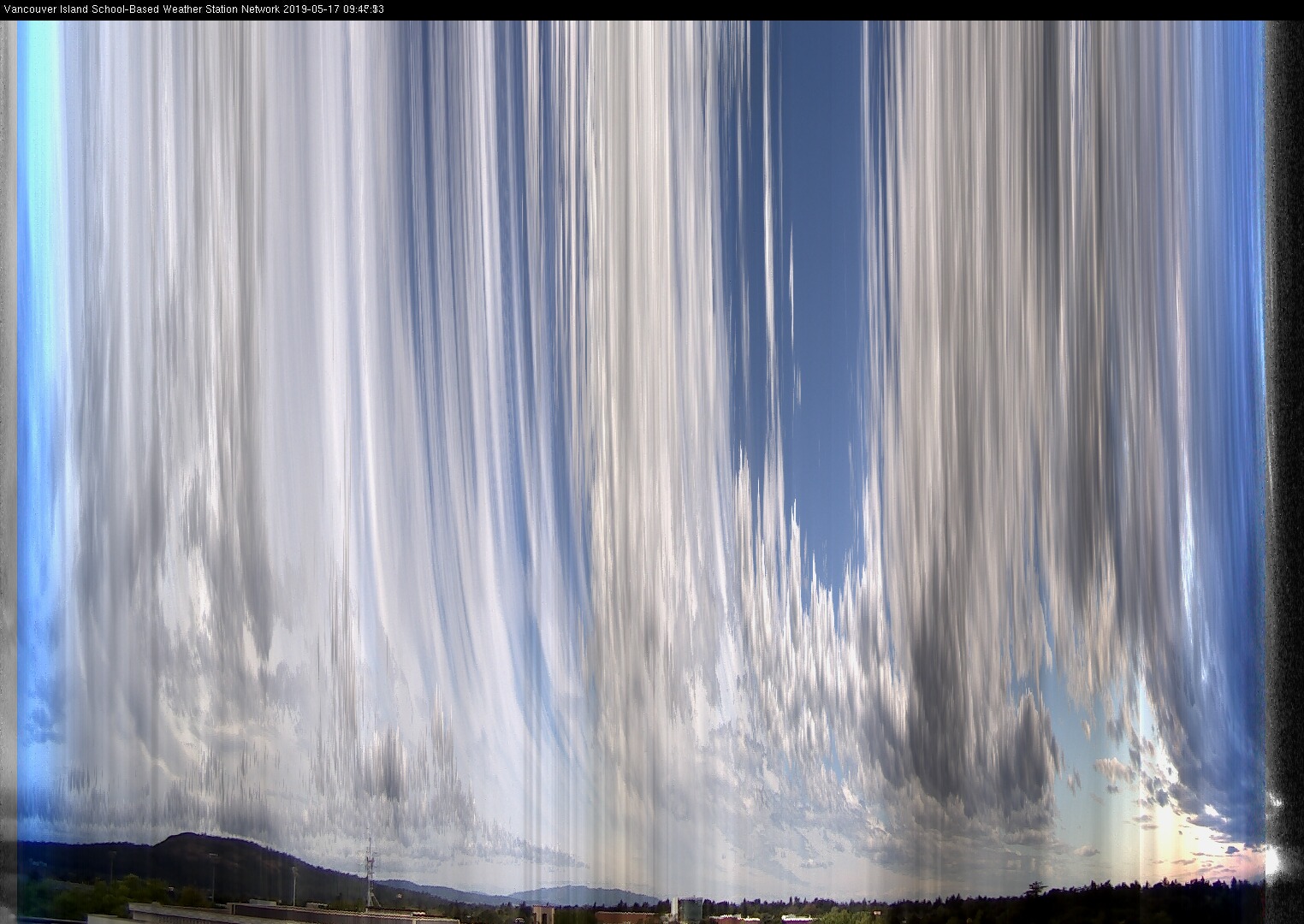 image of the sky seen from UVic, each column of pixels is a different minute, keogram