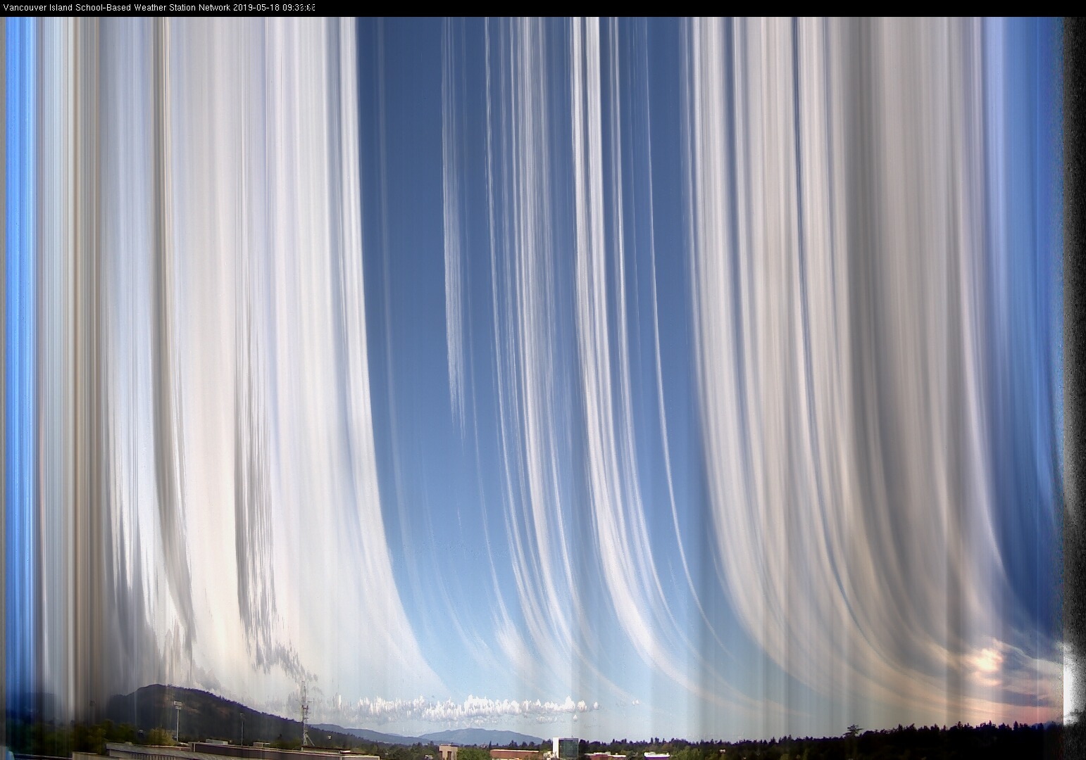 image of the sky seen from UVic, each column of pixels is a different minute, keogram
