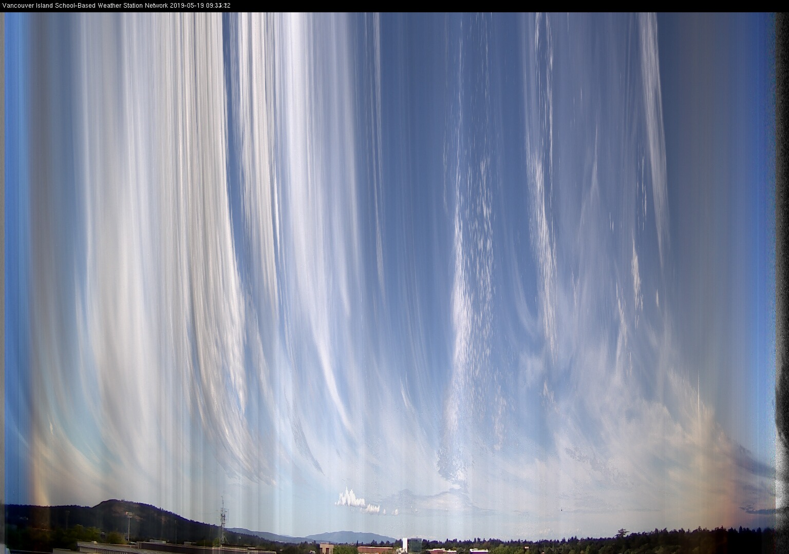 image of the sky seen from UVic, each column of pixels is a different minute, keogram