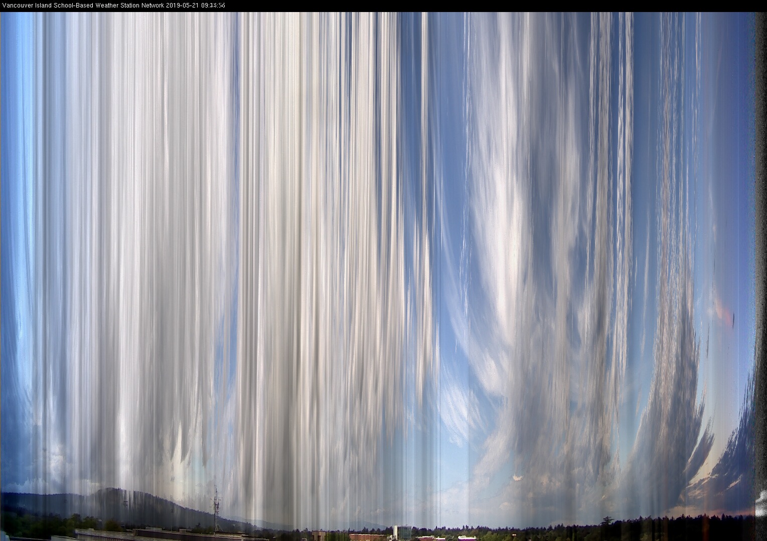 image of the sky seen from UVic, each column of pixels is a different minute, keogram