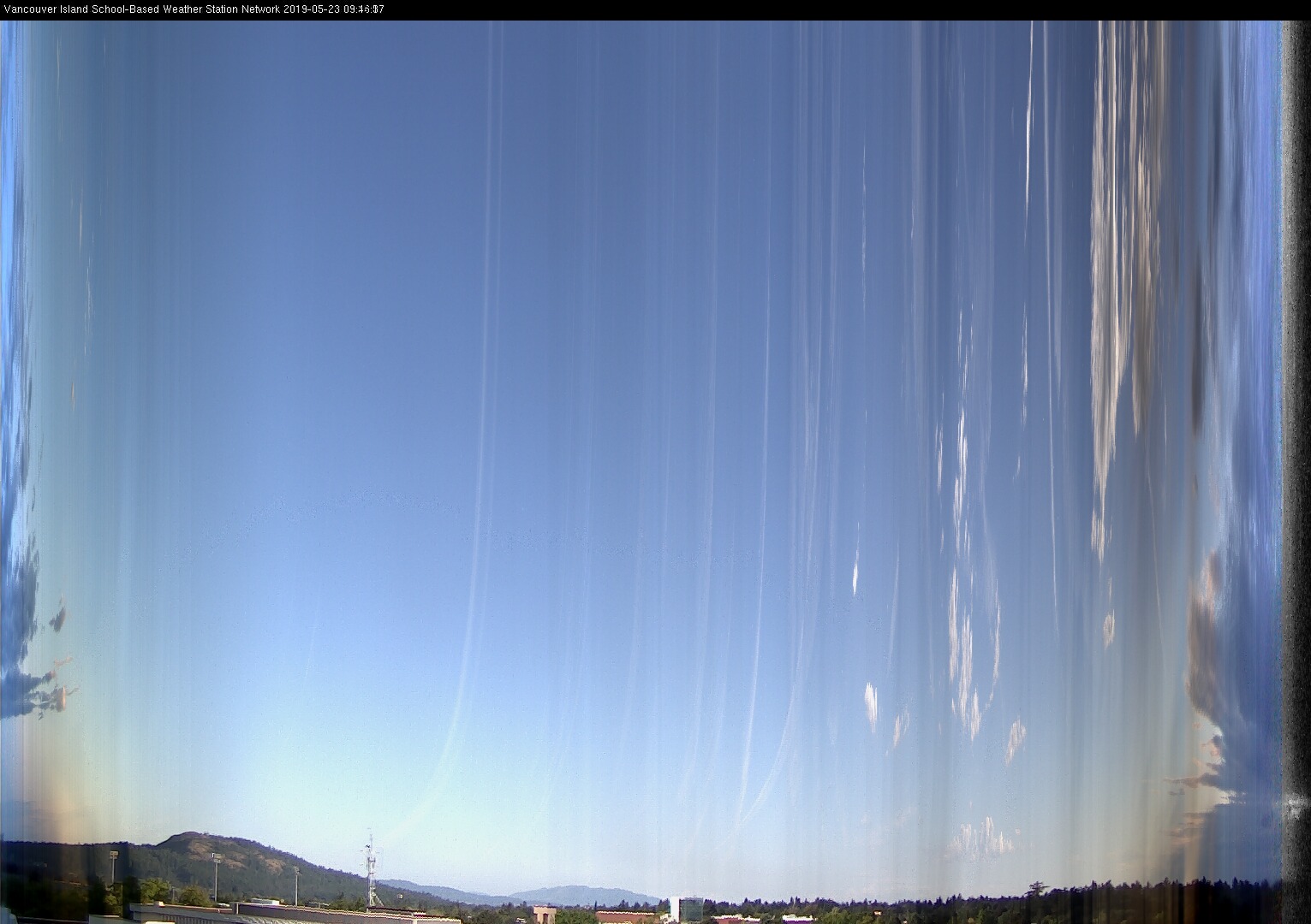 image of the sky seen from UVic, each column of pixels is a different minute, keogram