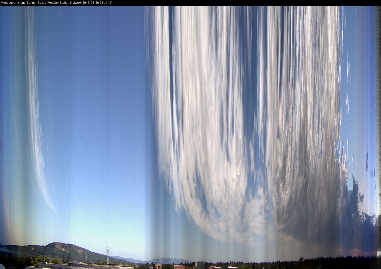 image of the sky seen from UVic, each column of pixels is a different minute, keogram
