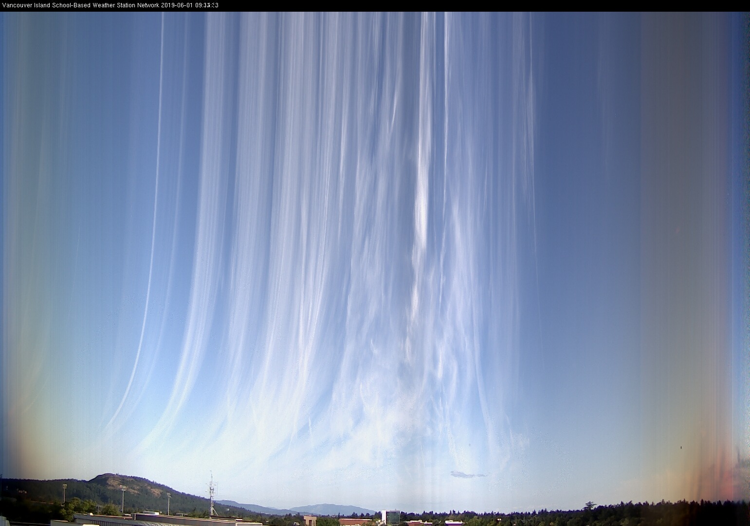 image of the sky seen from UVic, each column of pixels is a different minute, keogram