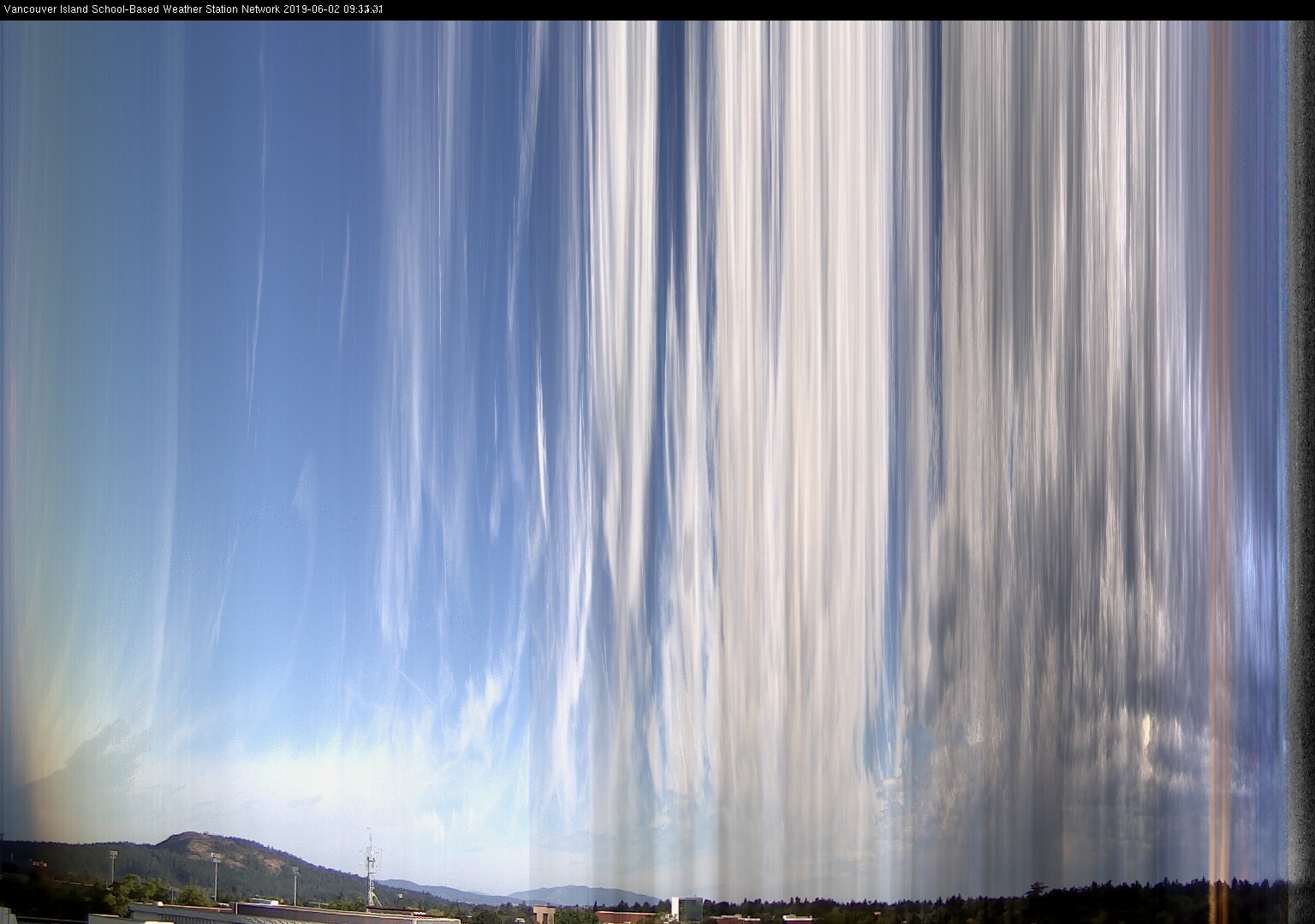 image of the sky seen from UVic, each column of pixels is a different minute, keogram