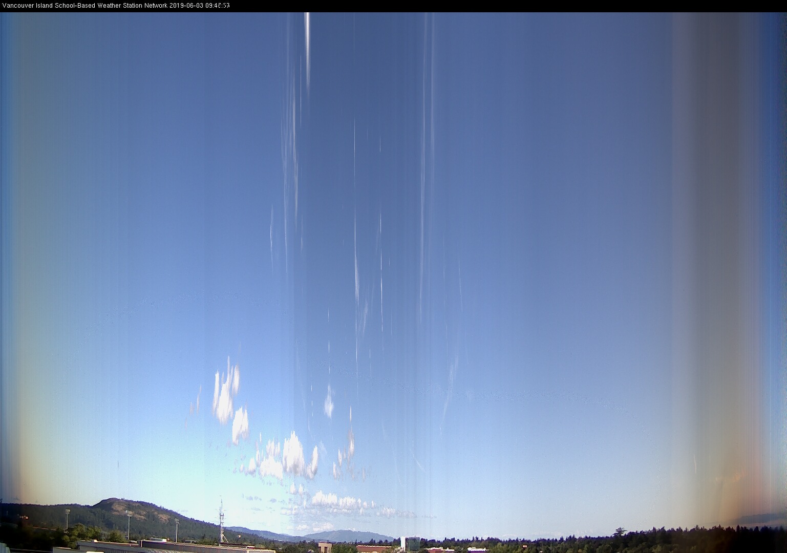 image of the sky seen from UVic, each column of pixels is a different minute, keogram