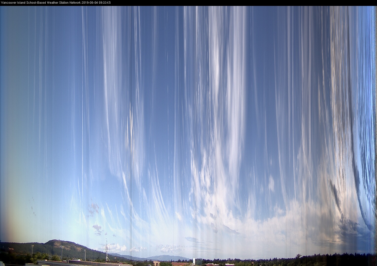 image of the sky seen from UVic, each column of pixels is a different minute, keogram