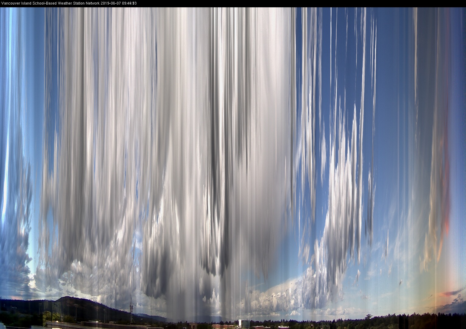 image of the sky seen from UVic, each column of pixels is a different minute, keogram