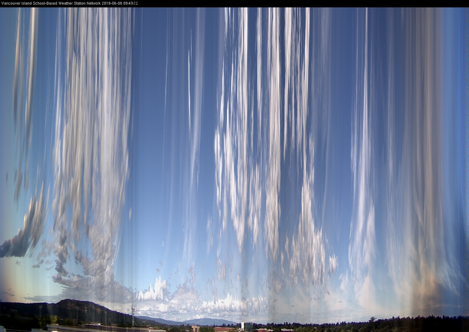 image of the sky seen from UVic, each column of pixels is a different minute, keogram