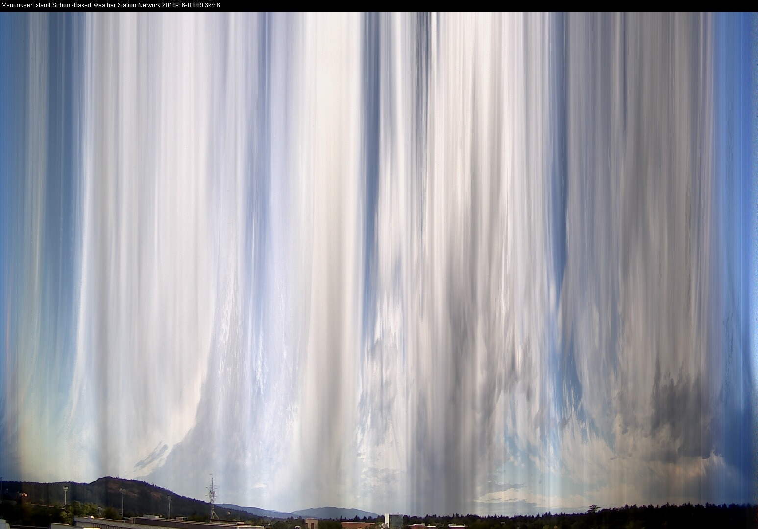 image of the sky seen from UVic, each column of pixels is a different minute, keogram