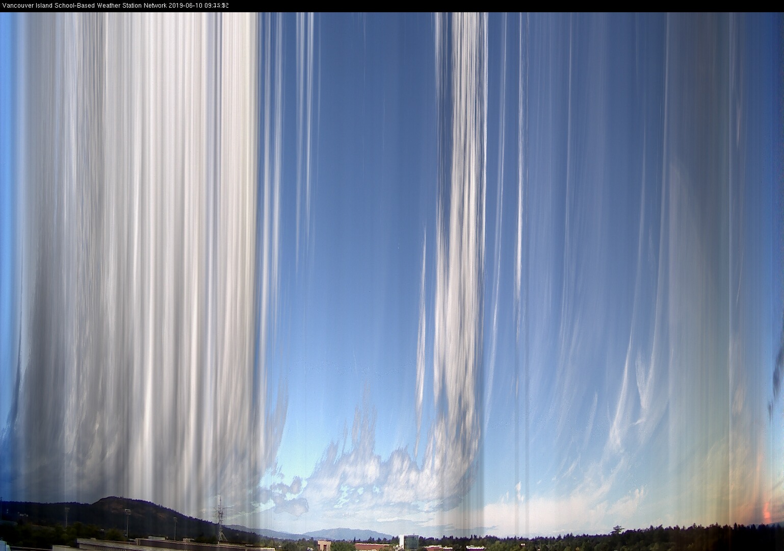 image of the sky seen from UVic, each column of pixels is a different minute, keogram
