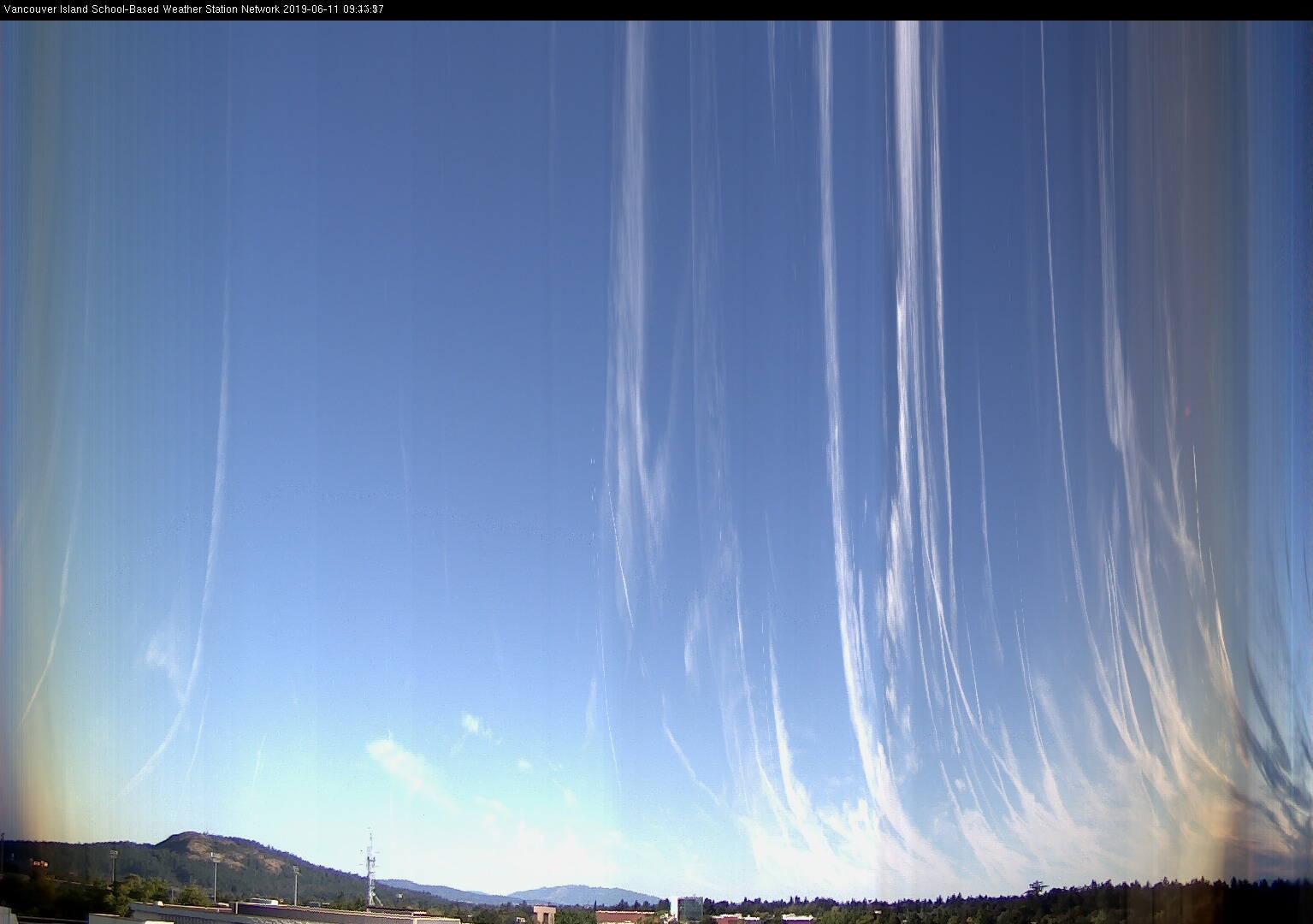 image of the sky seen from UVic, each column of pixels is a different minute, keogram