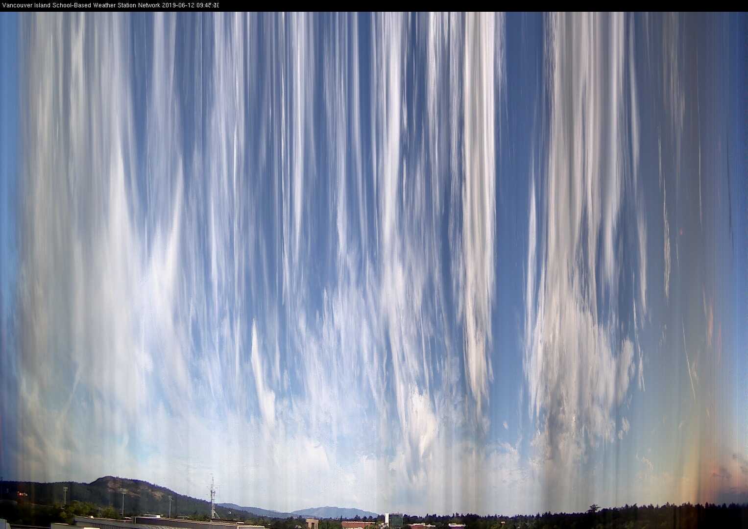 image of the sky seen from UVic, each column of pixels is a different minute, keogram