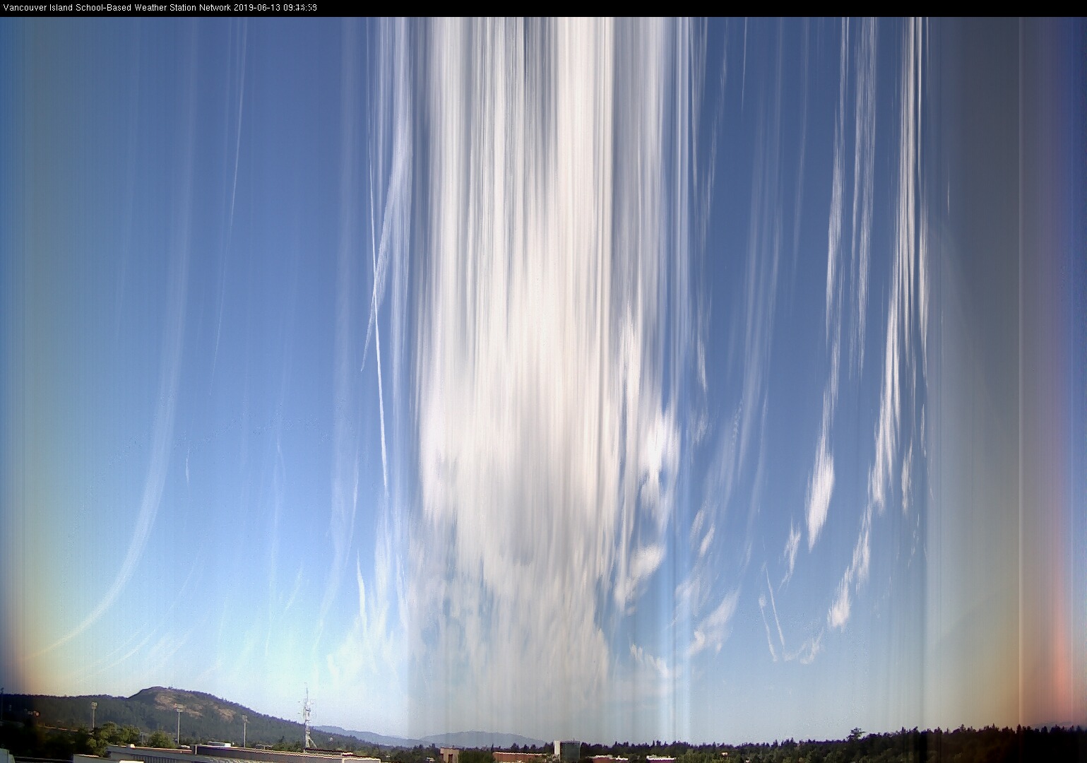 image of the sky seen from UVic, each column of pixels is a different minute, keogram