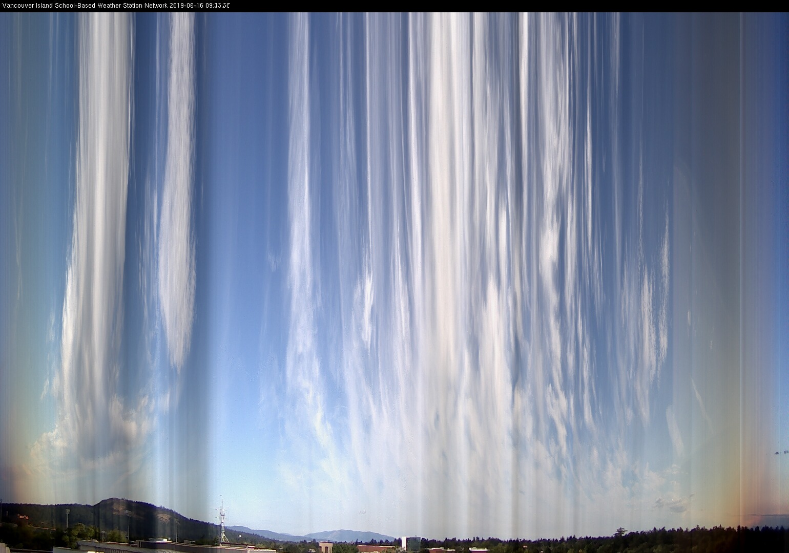 image of the sky seen from UVic, each column of pixels is a different minute, keogram