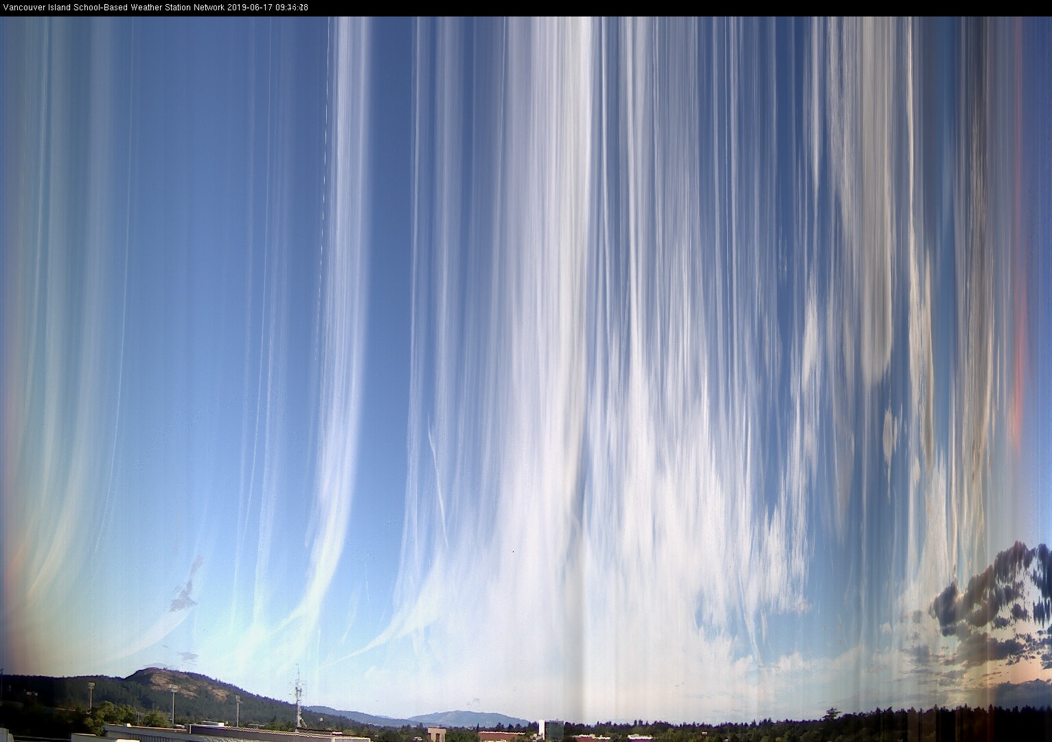 image of the sky seen from UVic, each column of pixels is a different minute, keogram