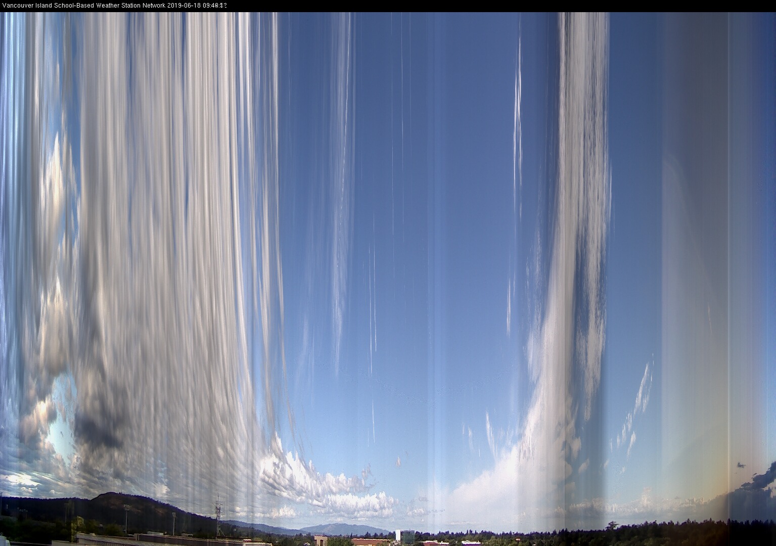 image of the sky seen from UVic, each column of pixels is a different minute, keogram