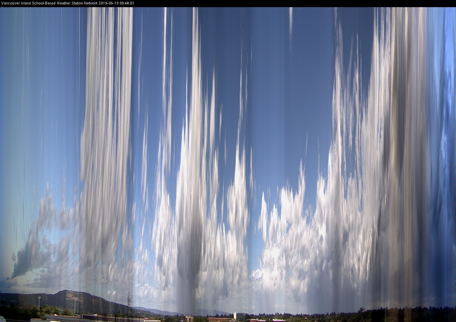 image of the sky seen from UVic, each column of pixels is a different minute, keogram