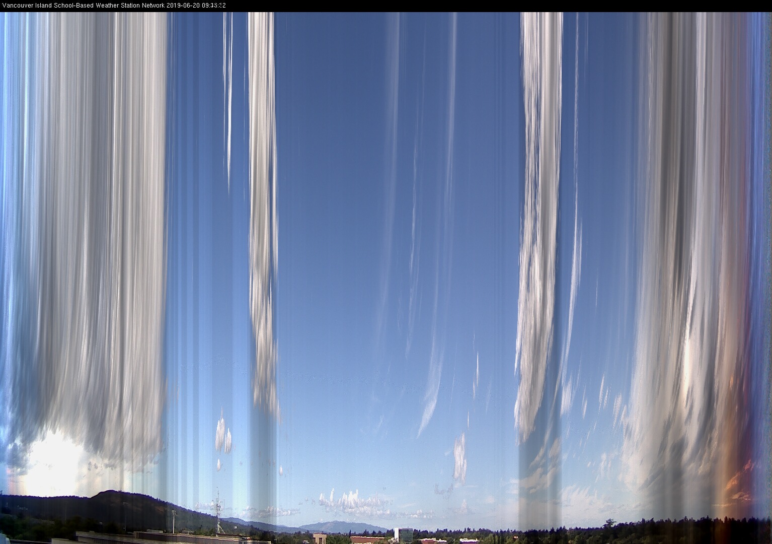 image of the sky seen from UVic, each column of pixels is a different minute, keogram