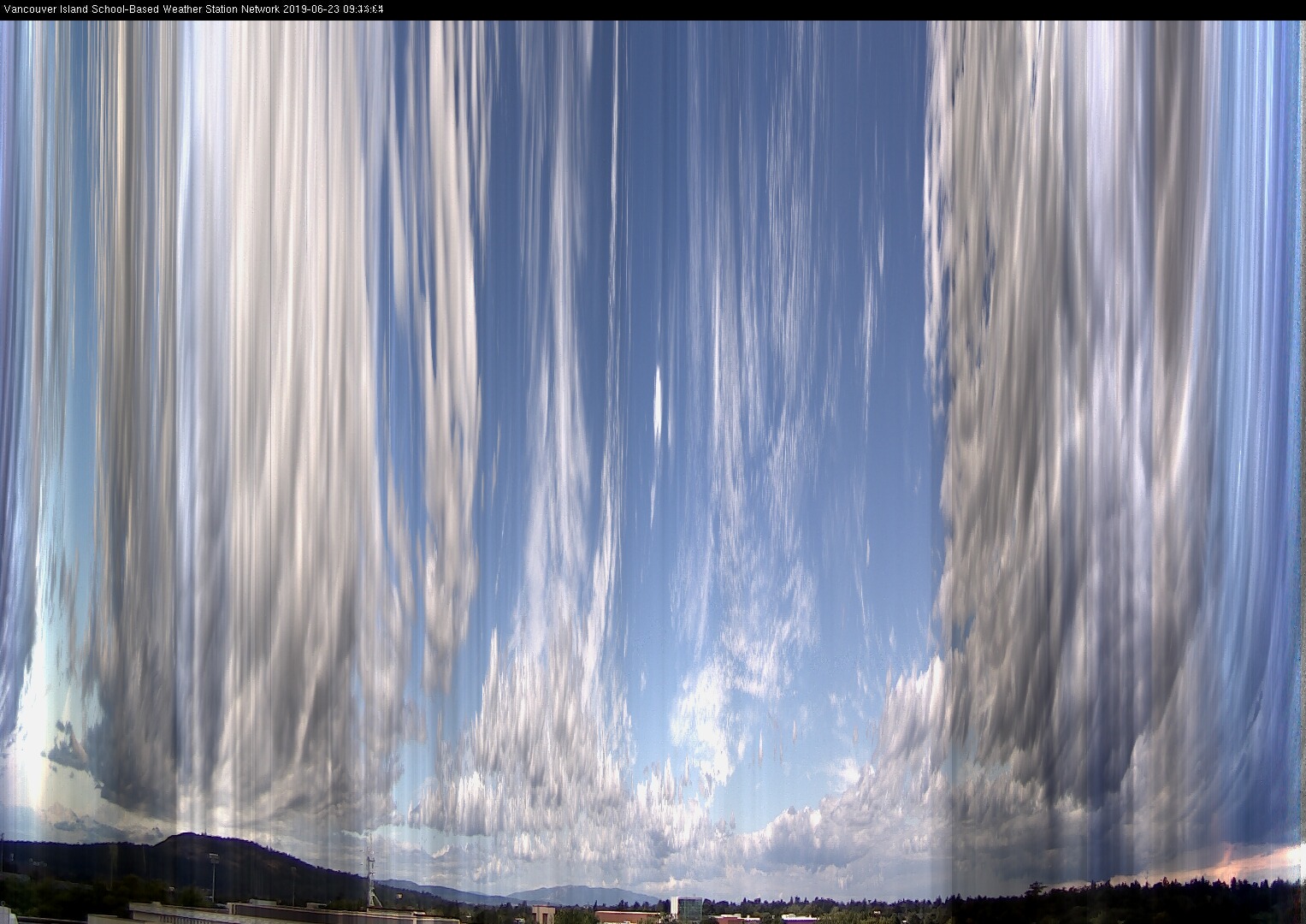 image of the sky seen from UVic, each column of pixels is a different minute, keogram