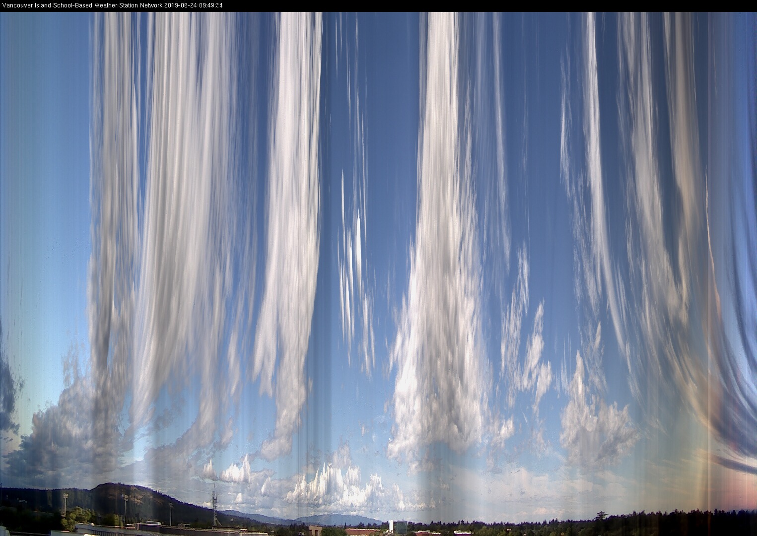 image of the sky seen from UVic, each column of pixels is a different minute, keogram