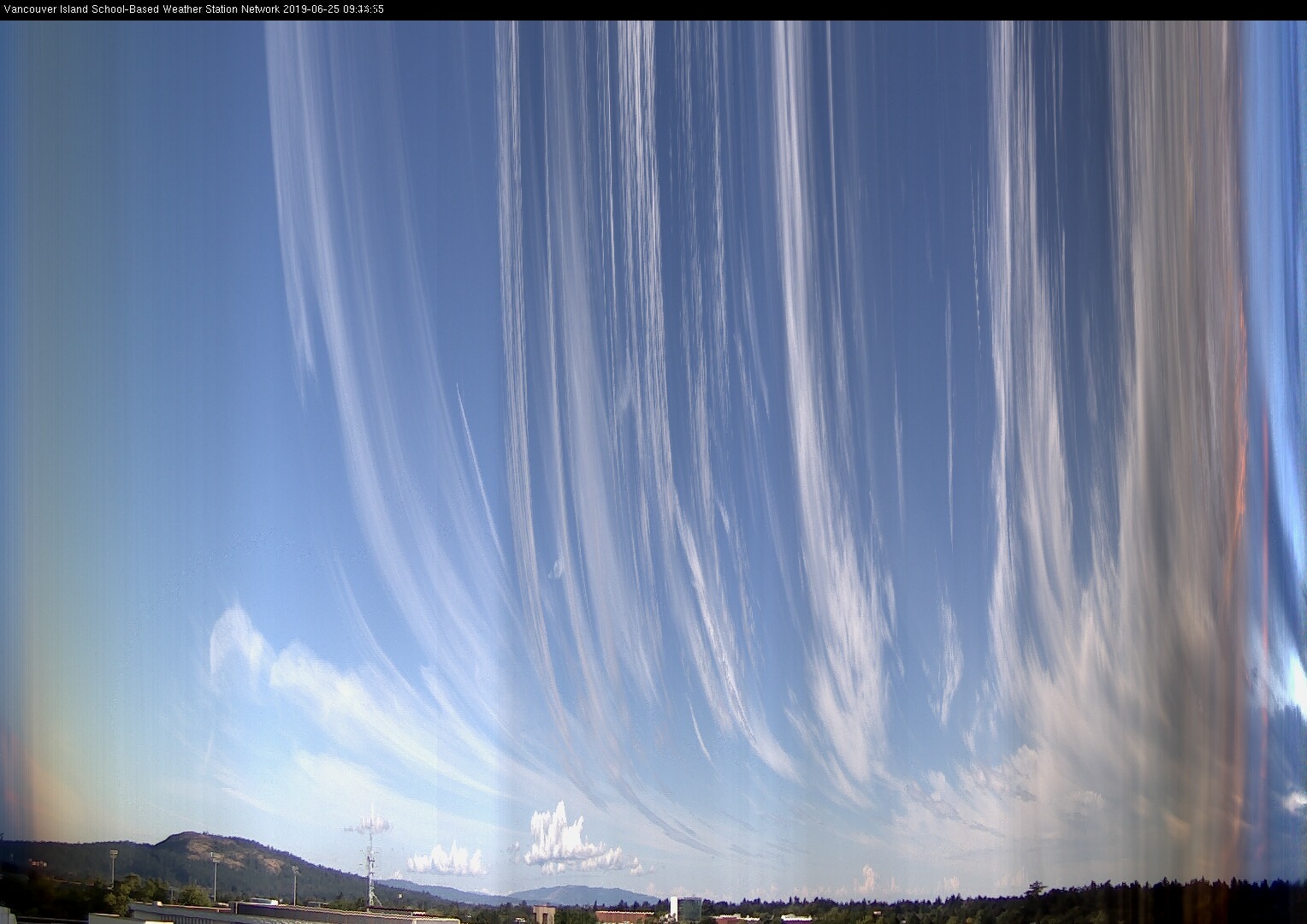 image of the sky seen from UVic, each column of pixels is a different minute, keogram