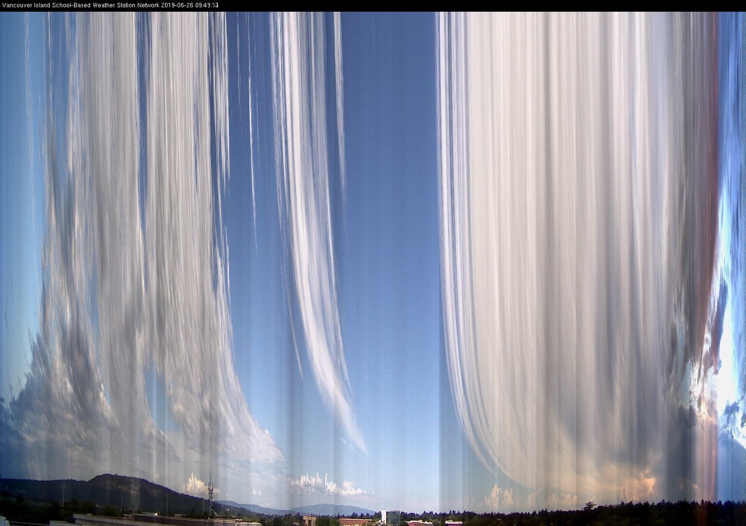 image of the sky seen from UVic, each column of pixels is a different minute, keogram