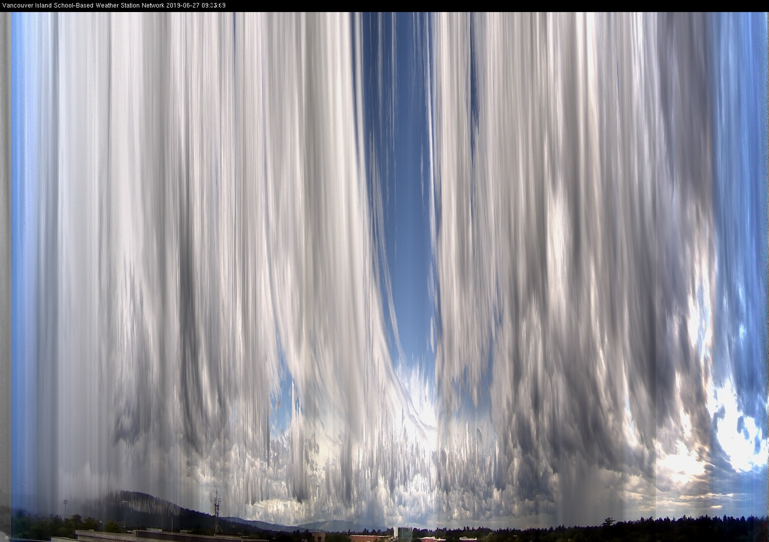 image of the sky seen from UVic, each column of pixels is a different minute, keogram