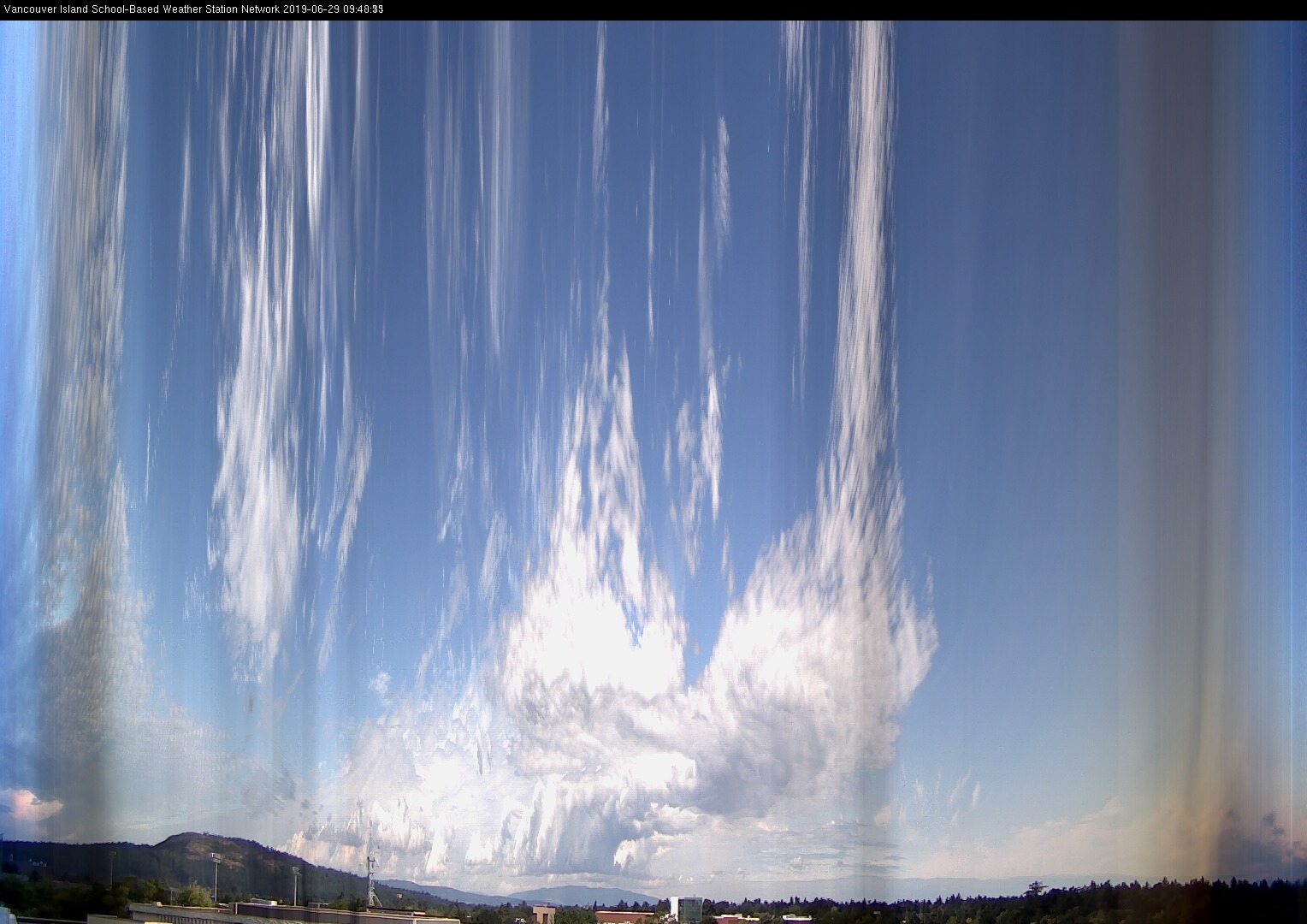 image of the sky seen from UVic, each column of pixels is a different minute, keogram