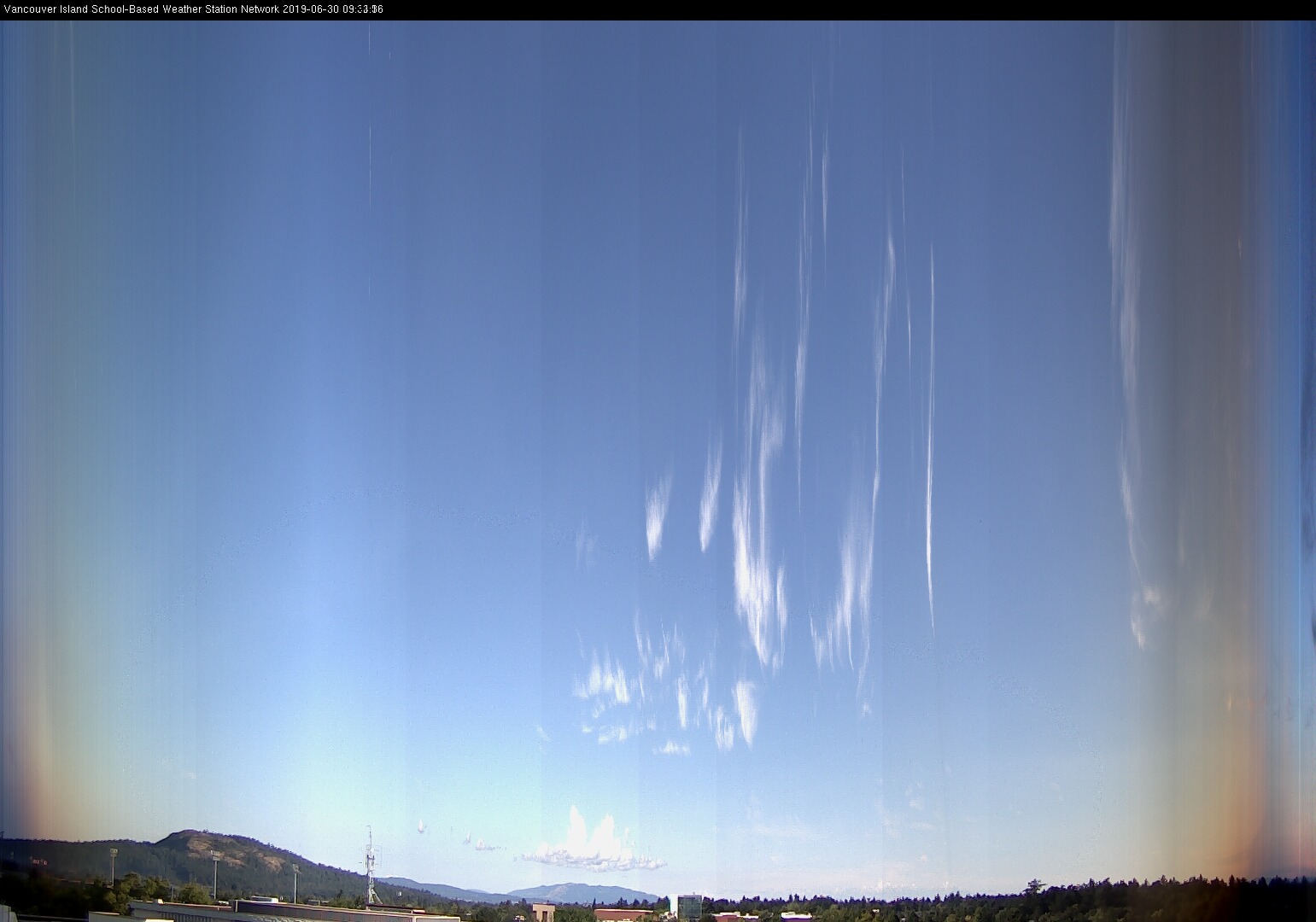 image of the sky seen from UVic, each column of pixels is a different minute, keogram