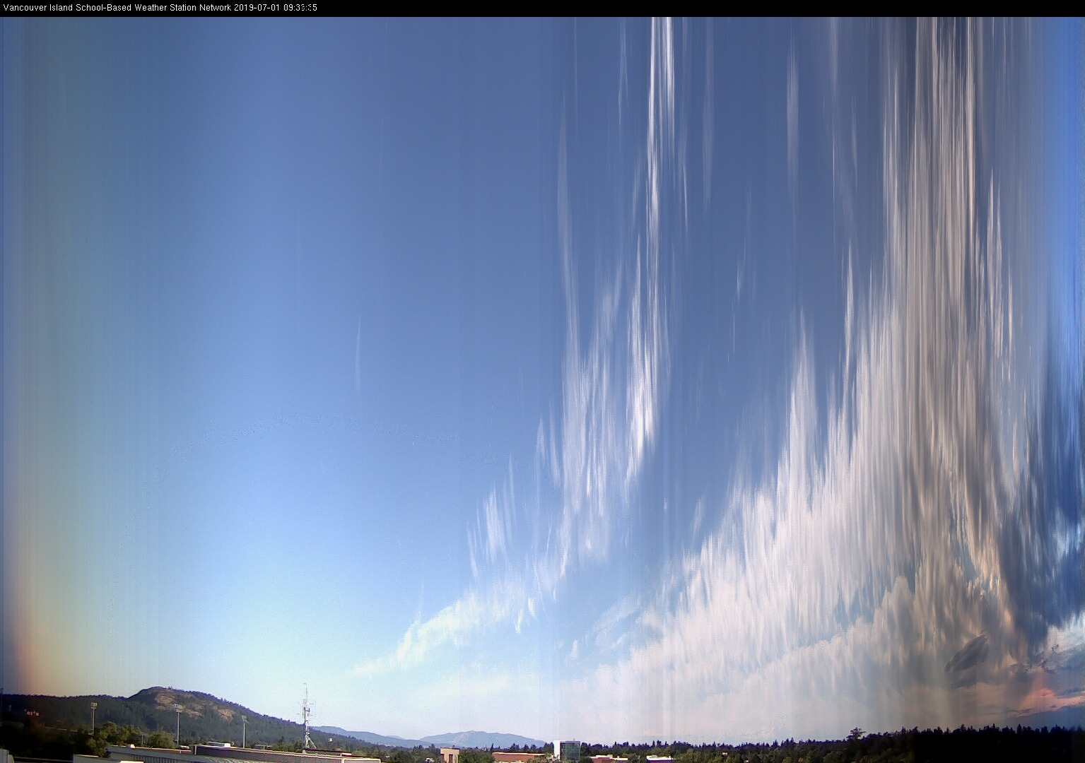 image of the sky seen from UVic, each column of pixels is a different minute, keogram