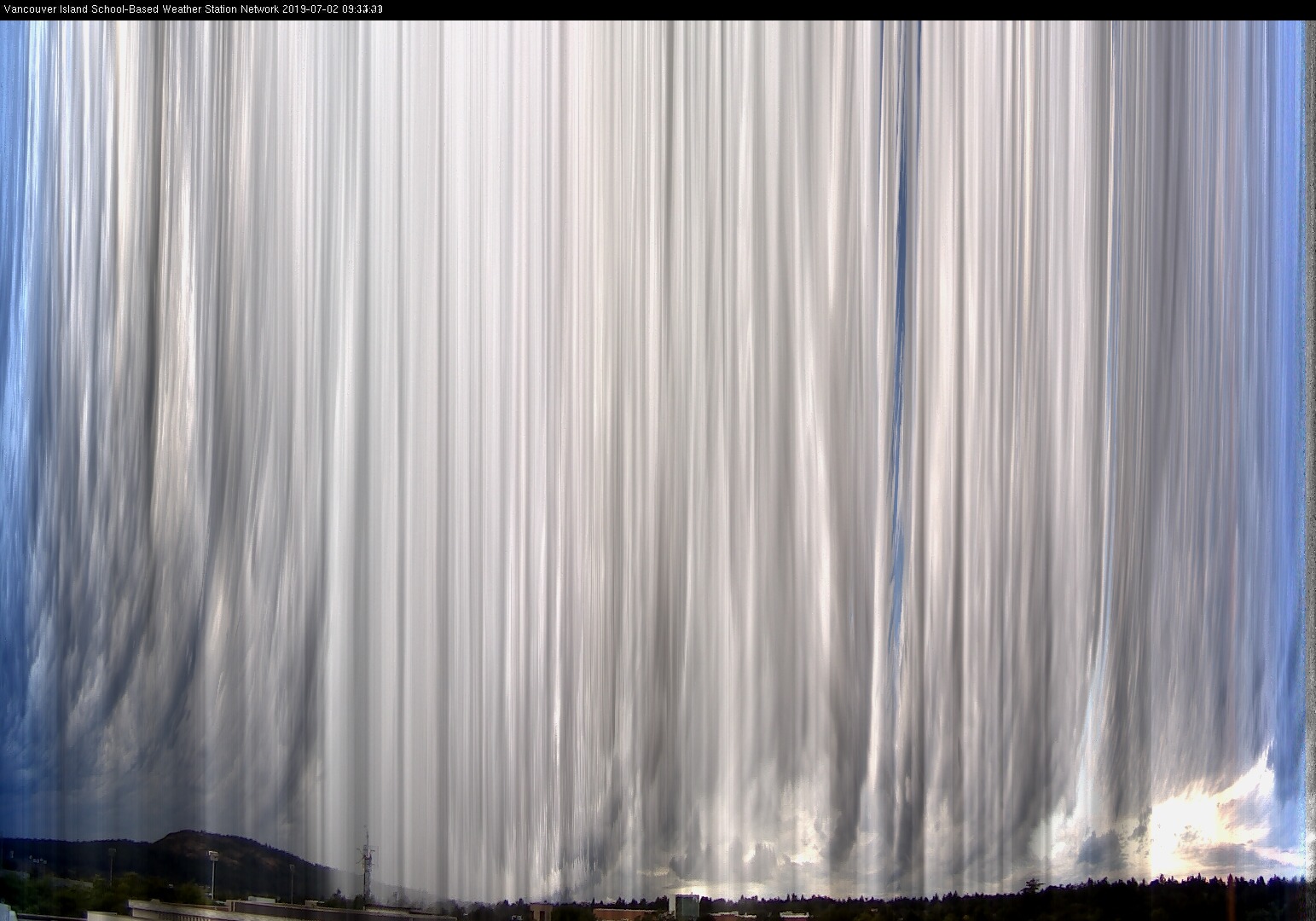 image of the sky seen from UVic, each column of pixels is a different minute, keogram