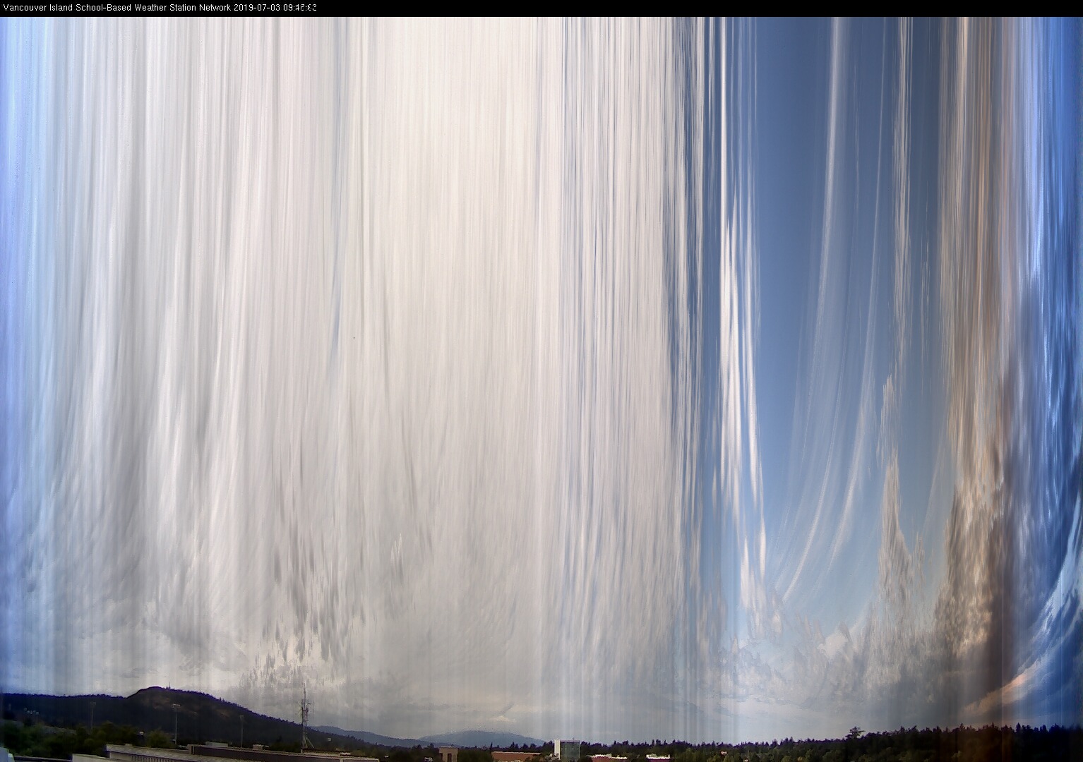 image of the sky seen from UVic, each column of pixels is a different minute, keogram